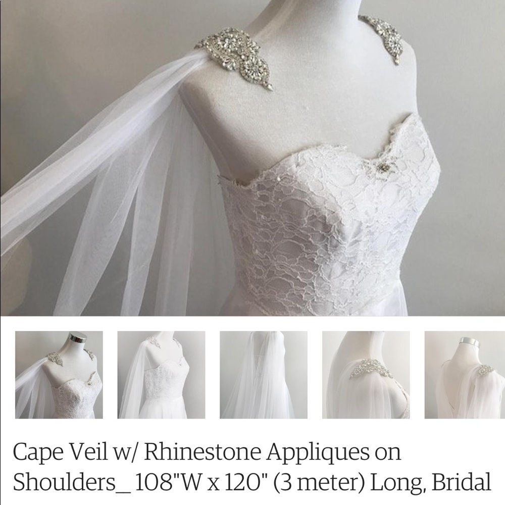 Handmade Cape Veil w/Rhinestone shoulder appliqués